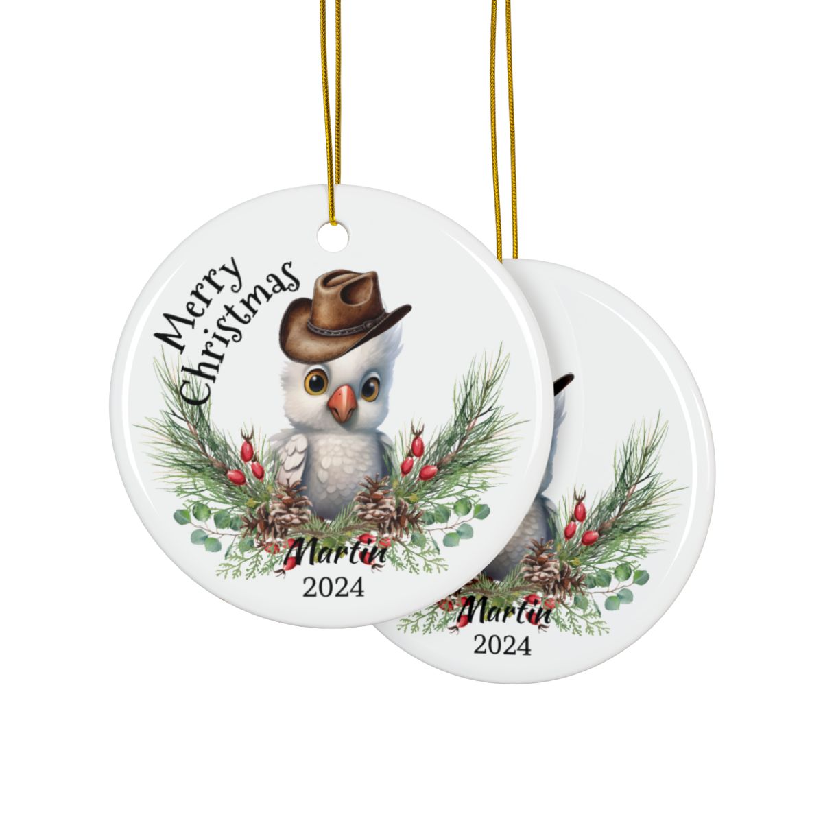 Australian Animals Country Cowboy Personalised Ceramic Ornaments, 2-Side Print