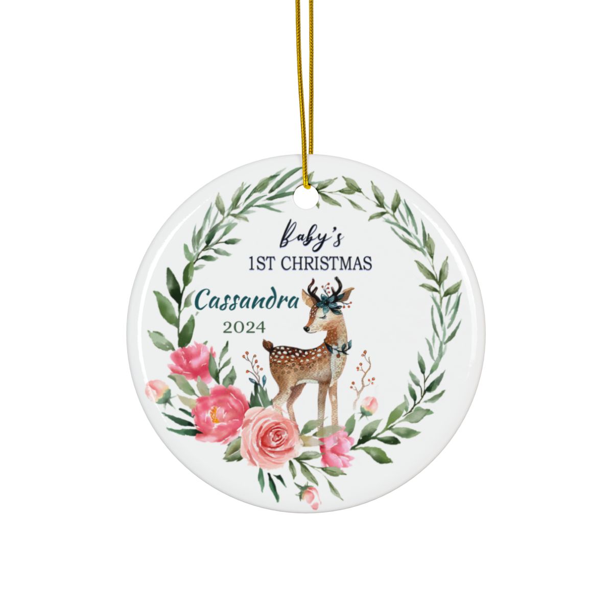 Baby's 1st Christmas Deer Personalised Ceramic Ornament