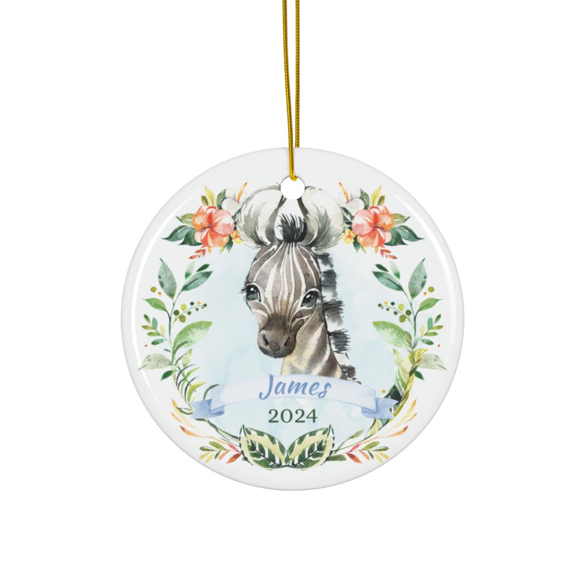 Blue Zebra Personalised Ceramic Ornament