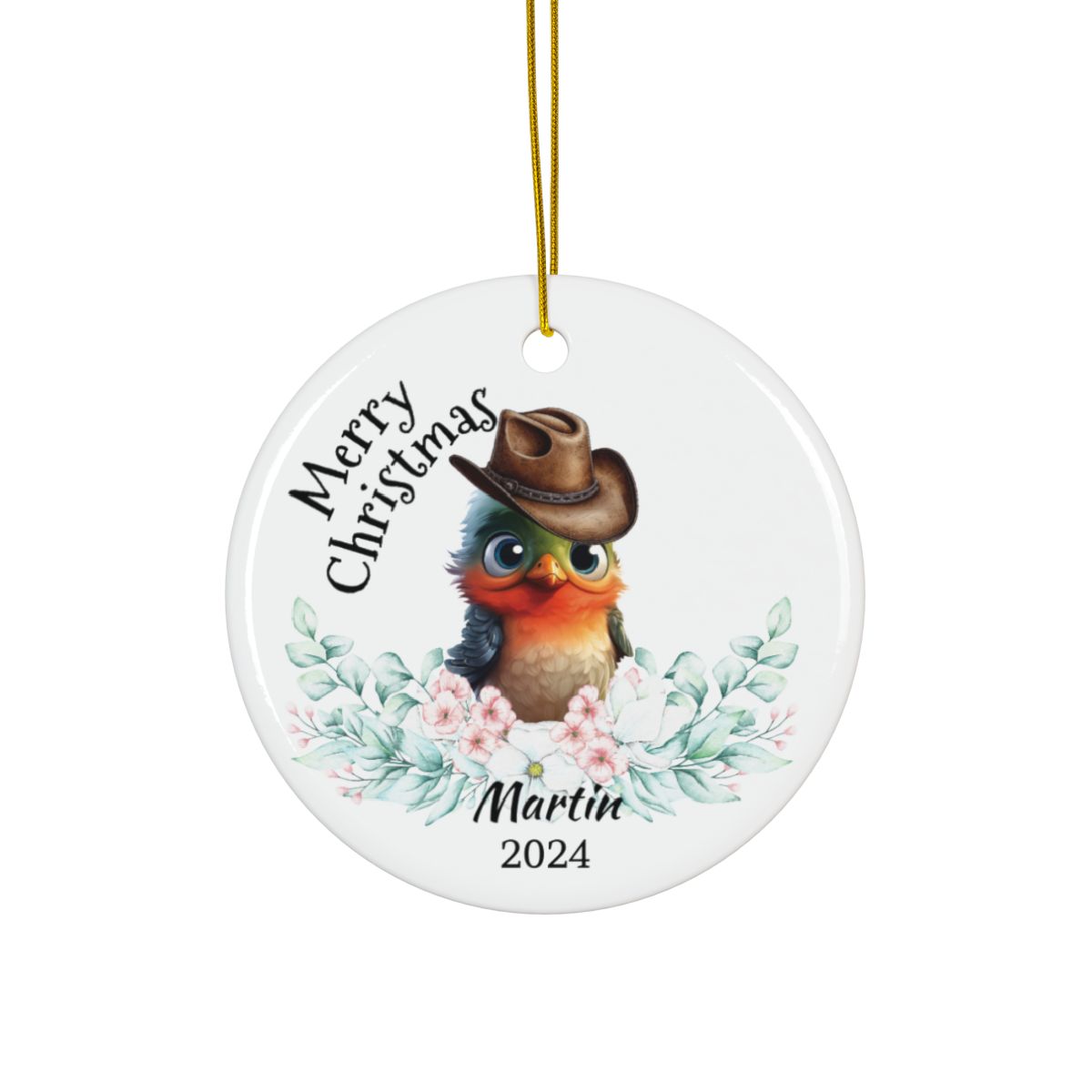 Australian Animals Country Cowboy Mistletoe Personalised Ceramic Ornaments, 2-Side Print