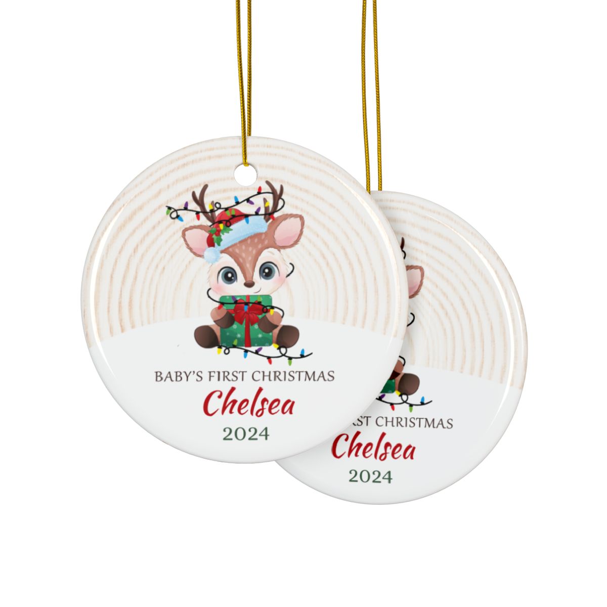 Cute Reindeer Babies First Christmas Personalised Ceramic Ornament