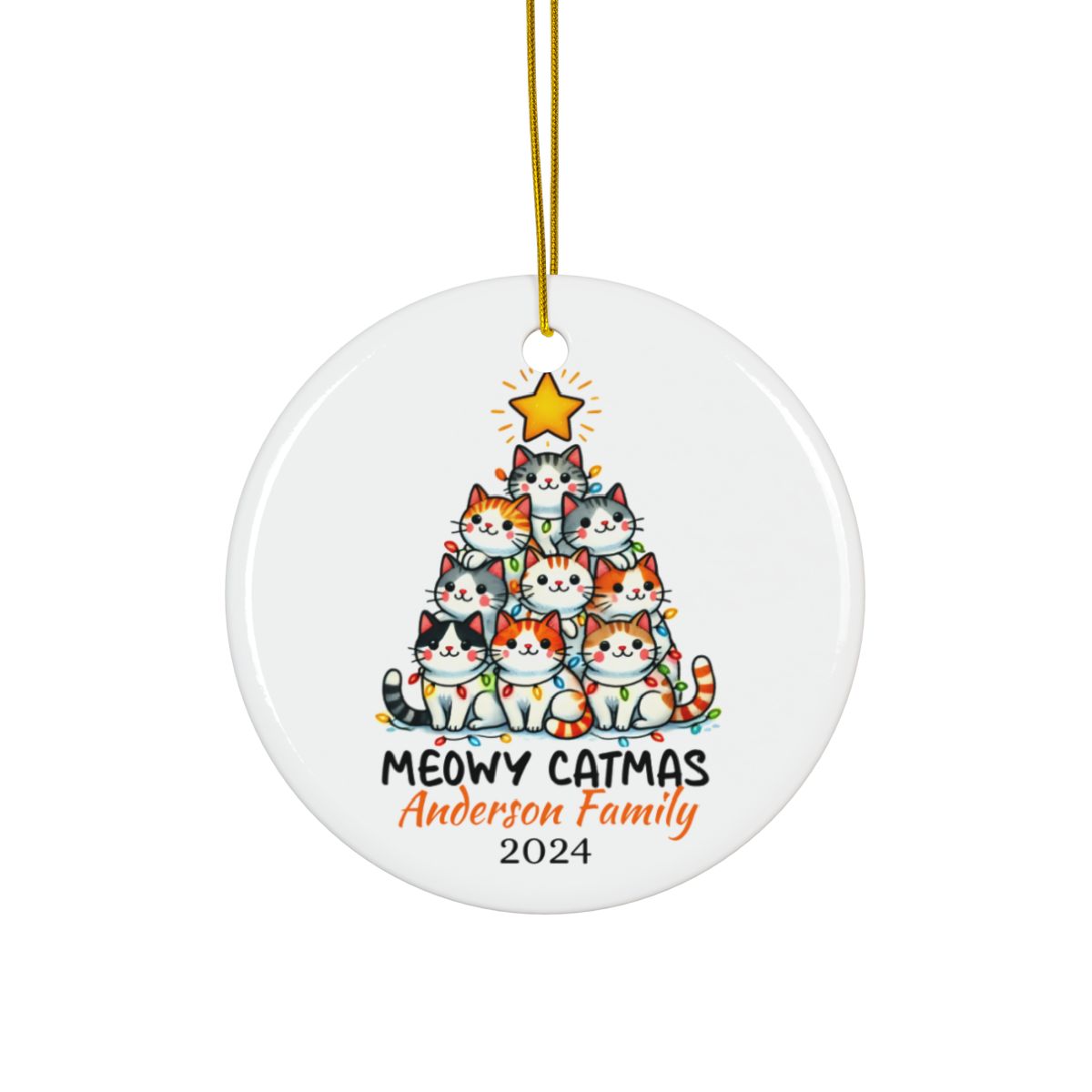 Personalized Cat Tree Ornament, Custom Christmas Cat Decor, Ceramic Pet Ornament, Cute Cat Family Keepsake, Holiday Cat Ornament
