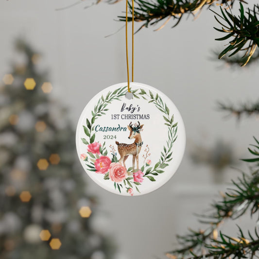 Baby's 1st Christmas Deer Personalised Ceramic Ornament