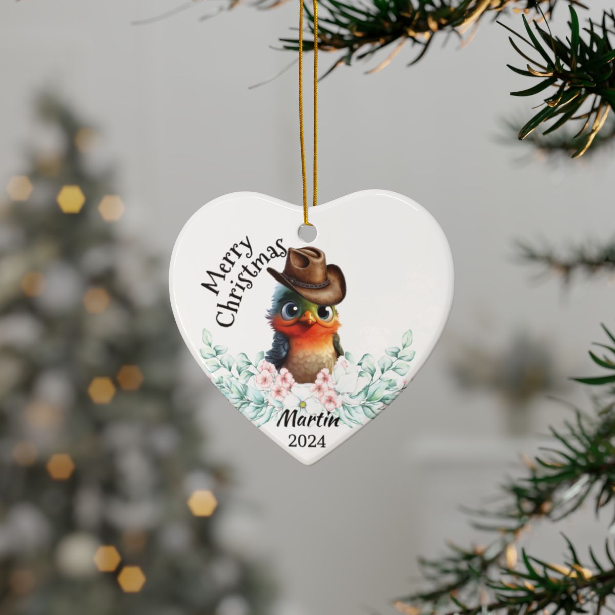 Australian Animals Country Cowboy Mistletoe Personalised Ceramic Ornaments, 2-Side Print