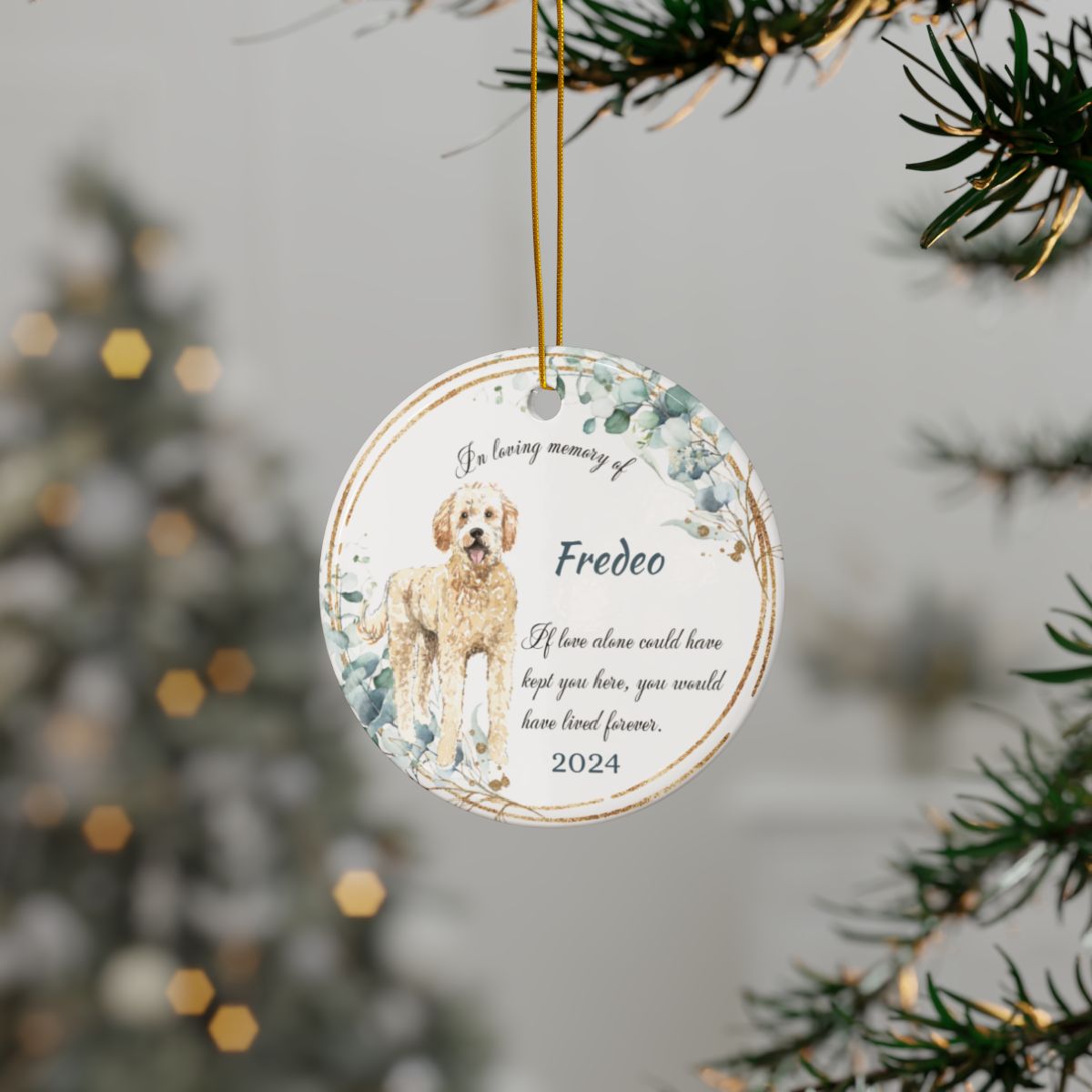 Golden Doodle Ceramic Ornament, Personalized Christmas Ornament, Dog Memorial Gift, Custom Dog Tribute, Keepsake for Pet Lovers