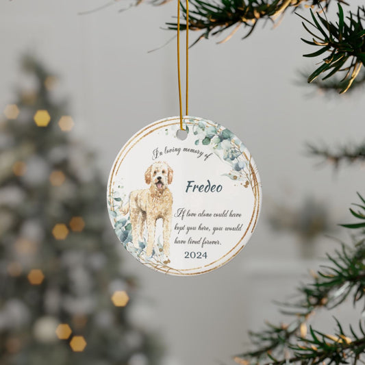 Golden Doodle Ceramic Ornament, Personalized Christmas Ornament, Dog Memorial Gift, Custom Dog Tribute, Keepsake for Pet Lovers