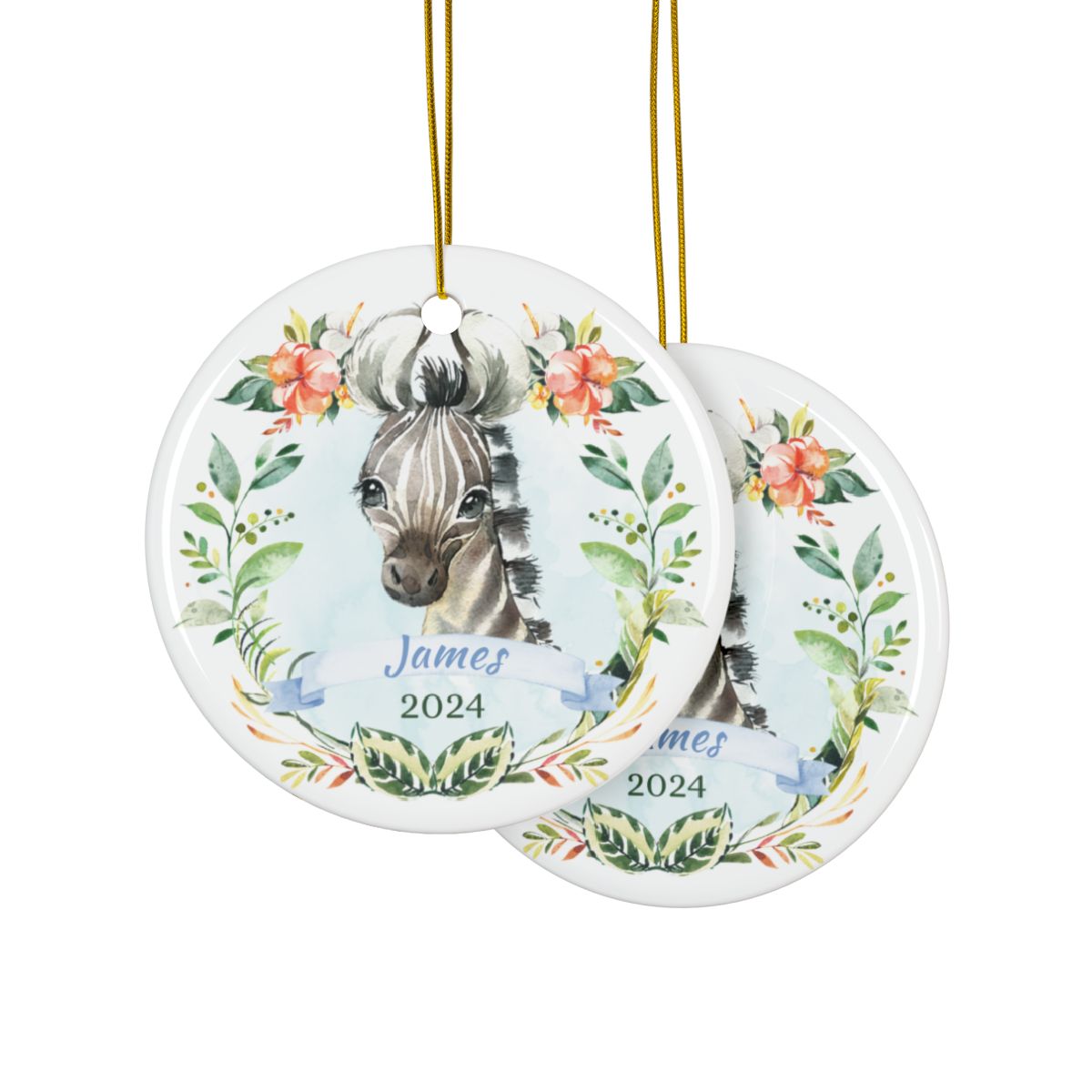 Blue Zebra Personalised Ceramic Ornament