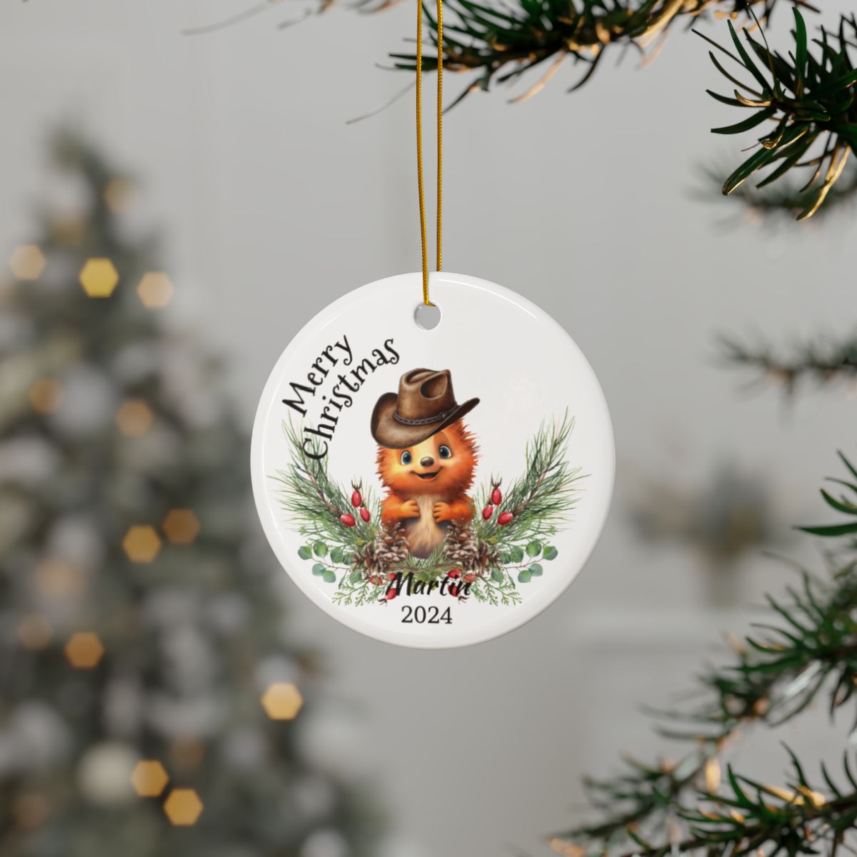 Australian Animal Christmas Ornament, Personalized Echidna Ceramic Décor, Holiday Tree Keepsake Gift