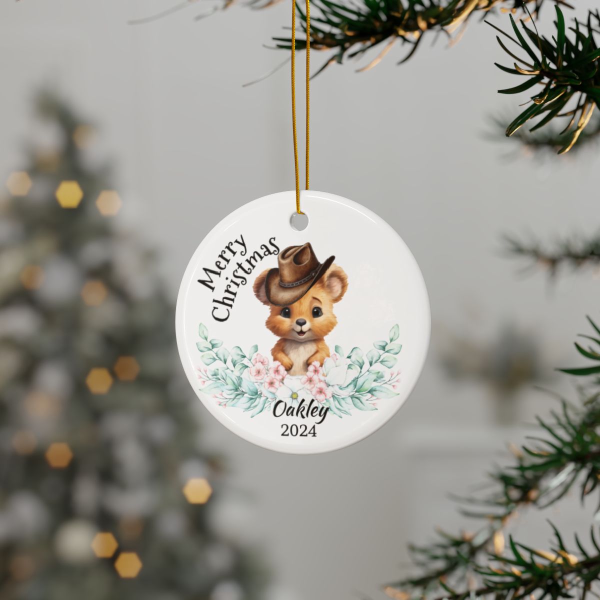 Australian Animals Country Cowboy Wombat Personalised Ceramic Ornaments, 2-Side Print