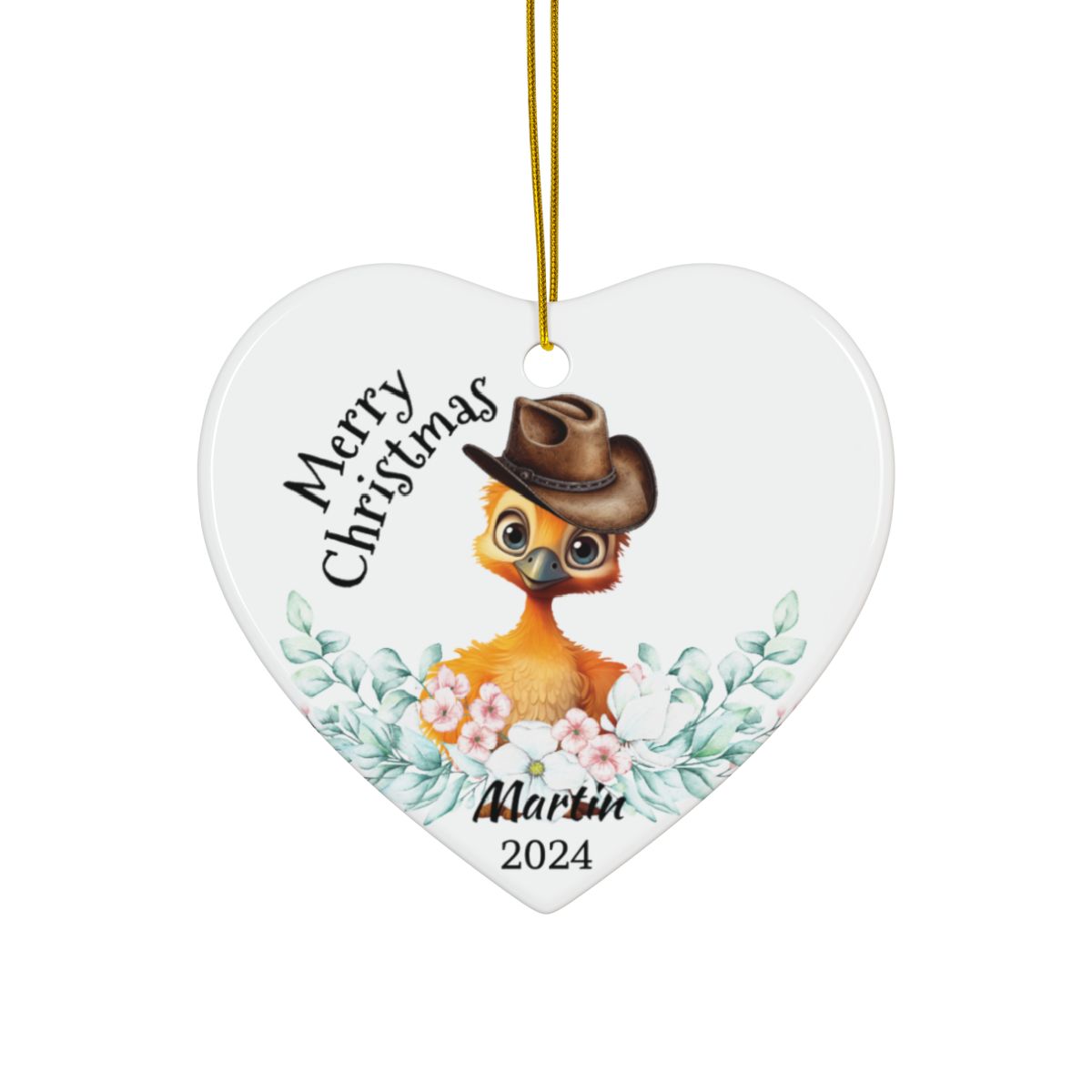 Australian Animals Country Cowboy Emu Personalised Ceramic Ornaments, 2-Side Print