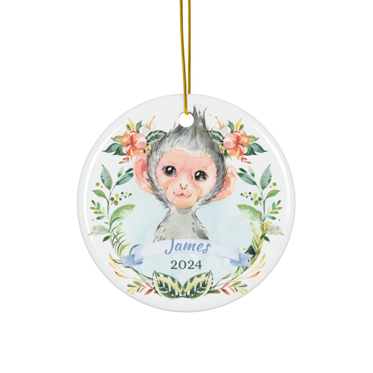 Blue Monkey Personalised Ceramic Ornament