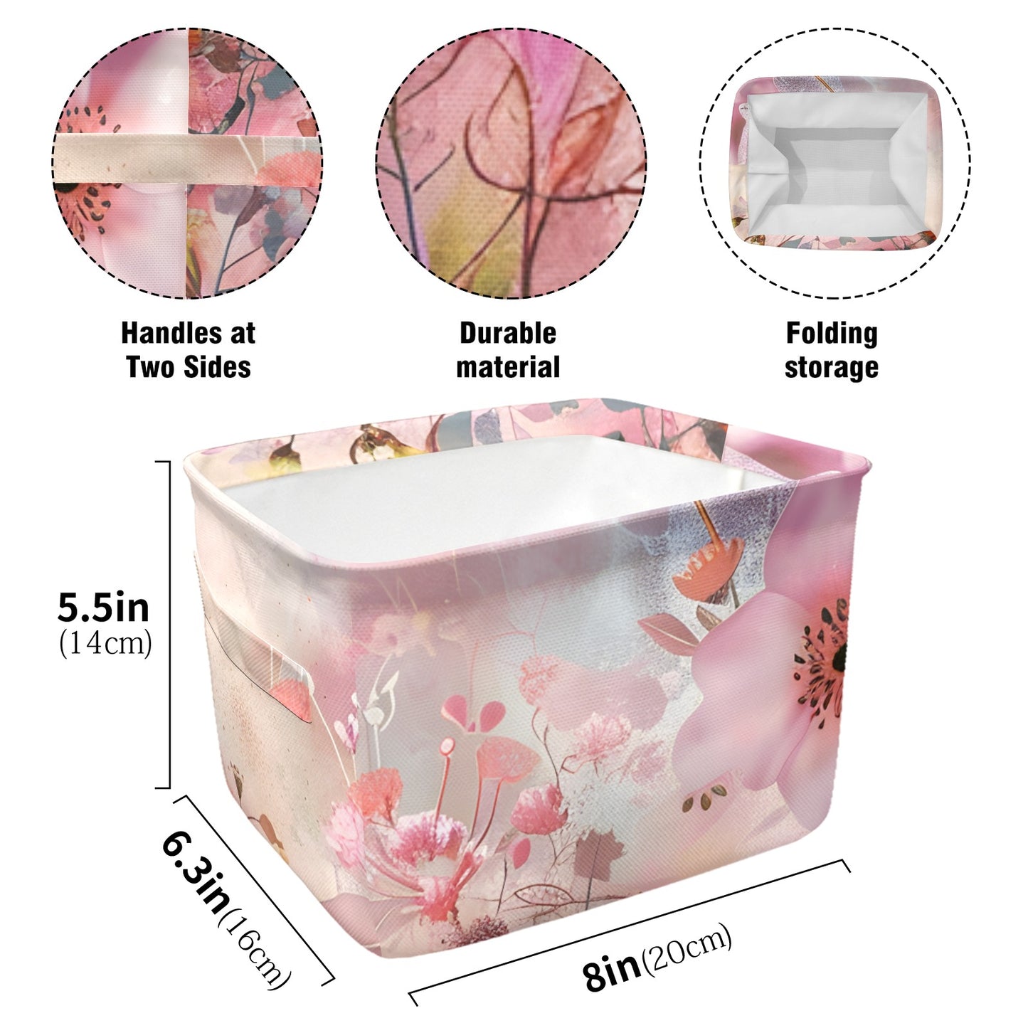 Pink Floral Fabric Storage Basket