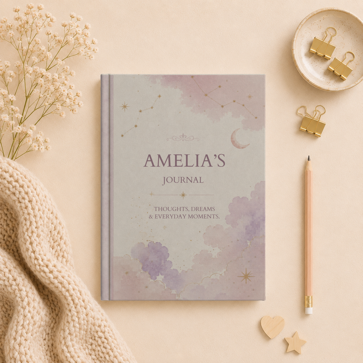 Personalized Matte Journal, Custom Hardcover Diary, Celestial Themed Notebook, Thoughtful Gift for Writers, Unique Journal Gift