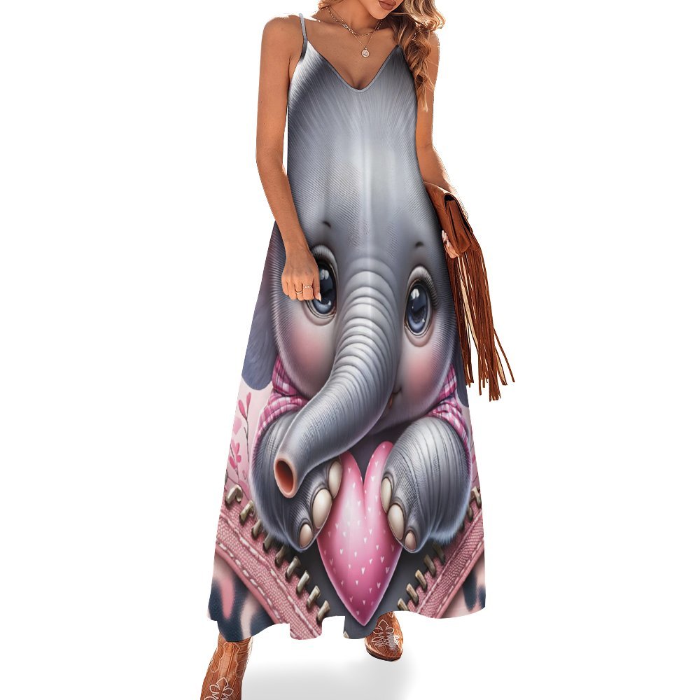 Elephant Spaghetti Strap Ankle-Length Dress Long dress