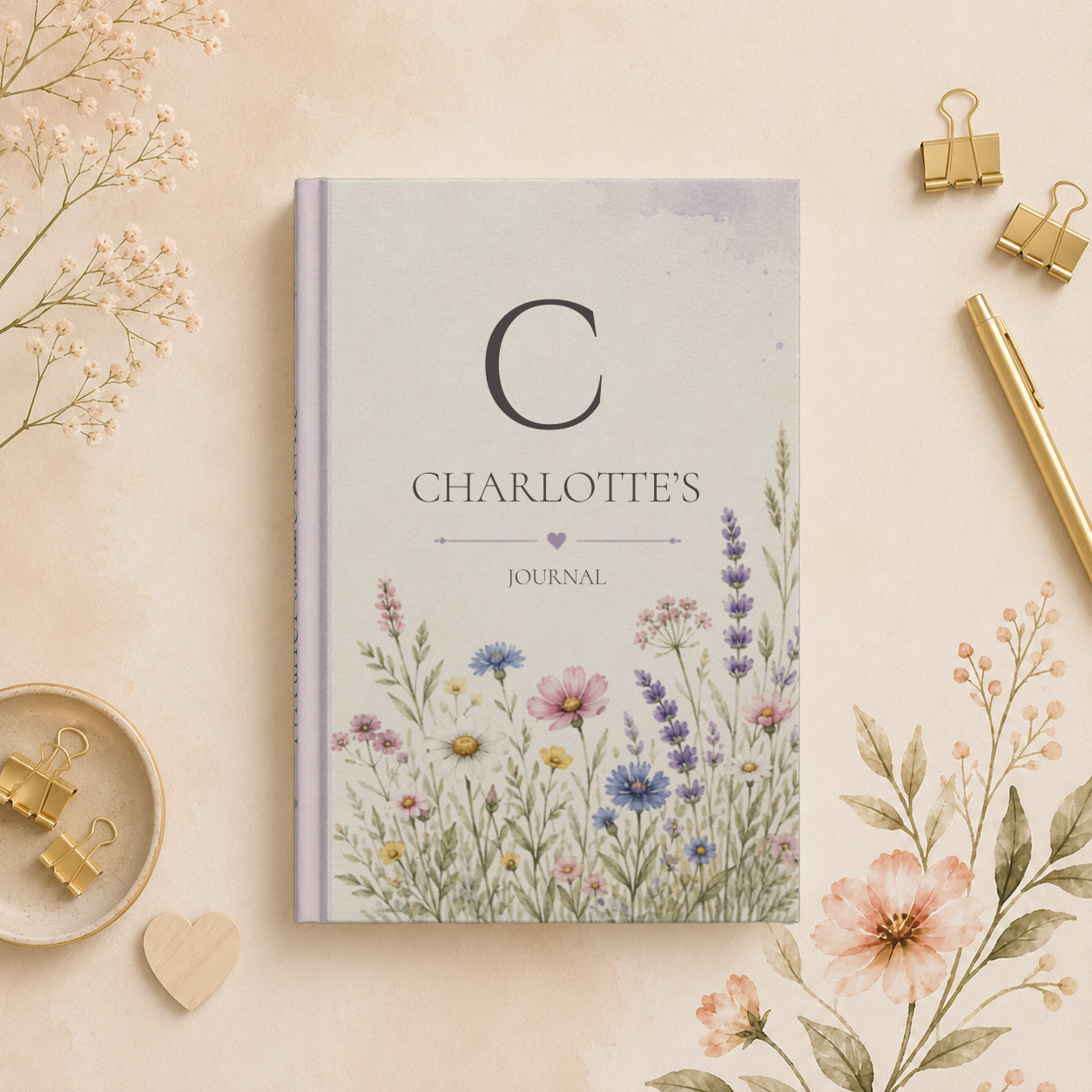Floral Personalized Journal, Custom Name Notebook, Matte Hardcover Diary, Unique Gift for Writers, Botanical Cover Design, Lined Pages