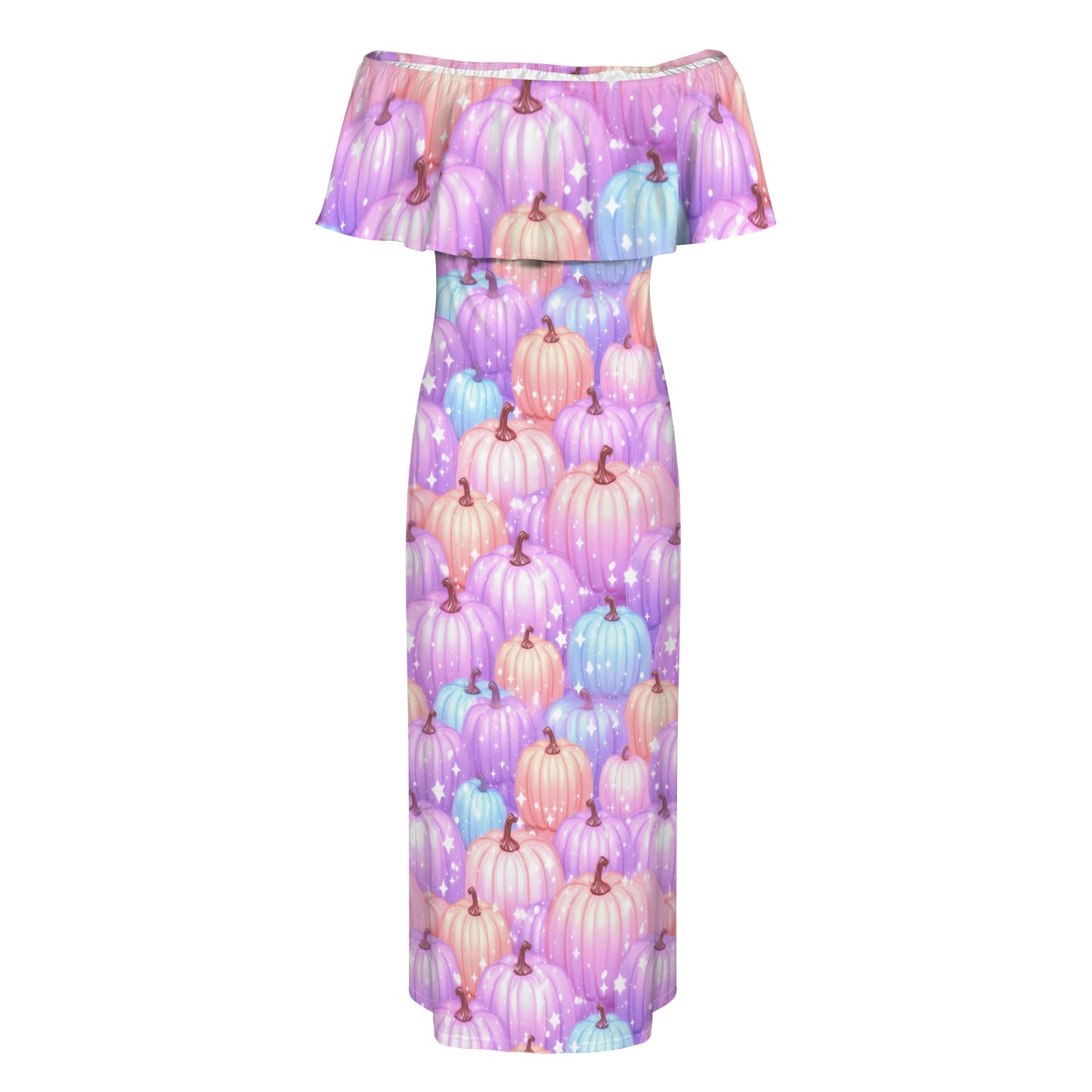 Pastel Pumpkin Women's Off Shoulder Ruffle Boat Neck Dress (Model D71)