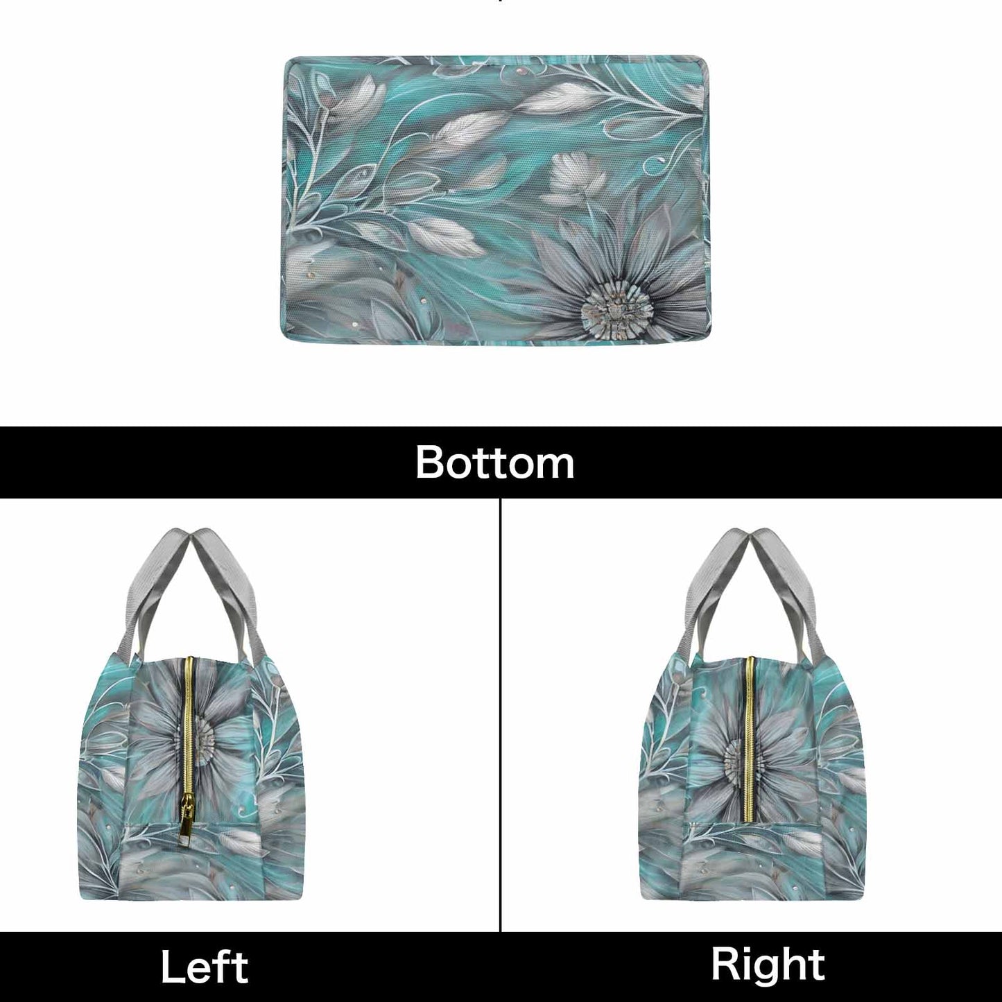 Green Elegant Floral 50  Portable Lunch Bag-Grey Handle