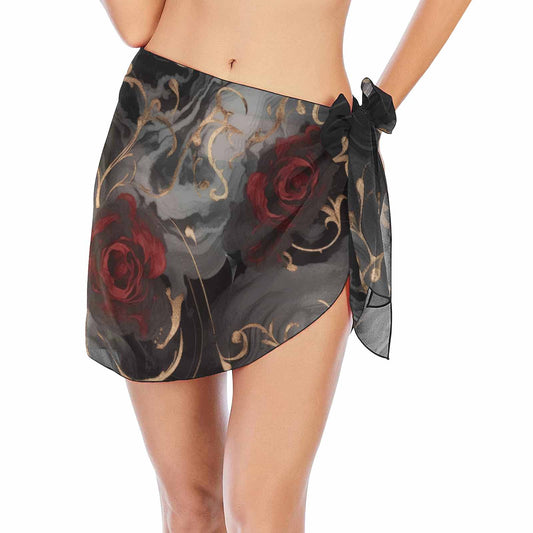 Black and red roses  Women's Beach Sarong Wrap