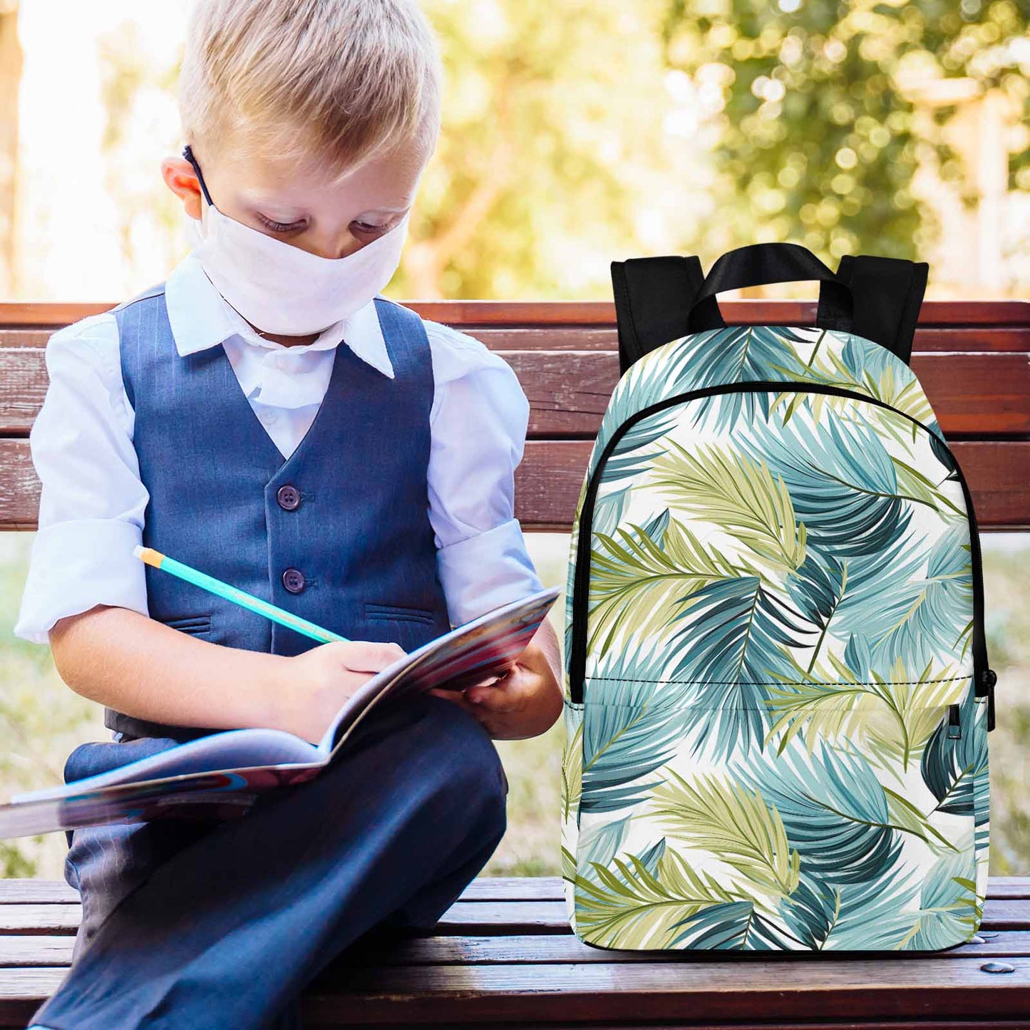 Palm Leaves Blue Green  Adult Casual Backpack