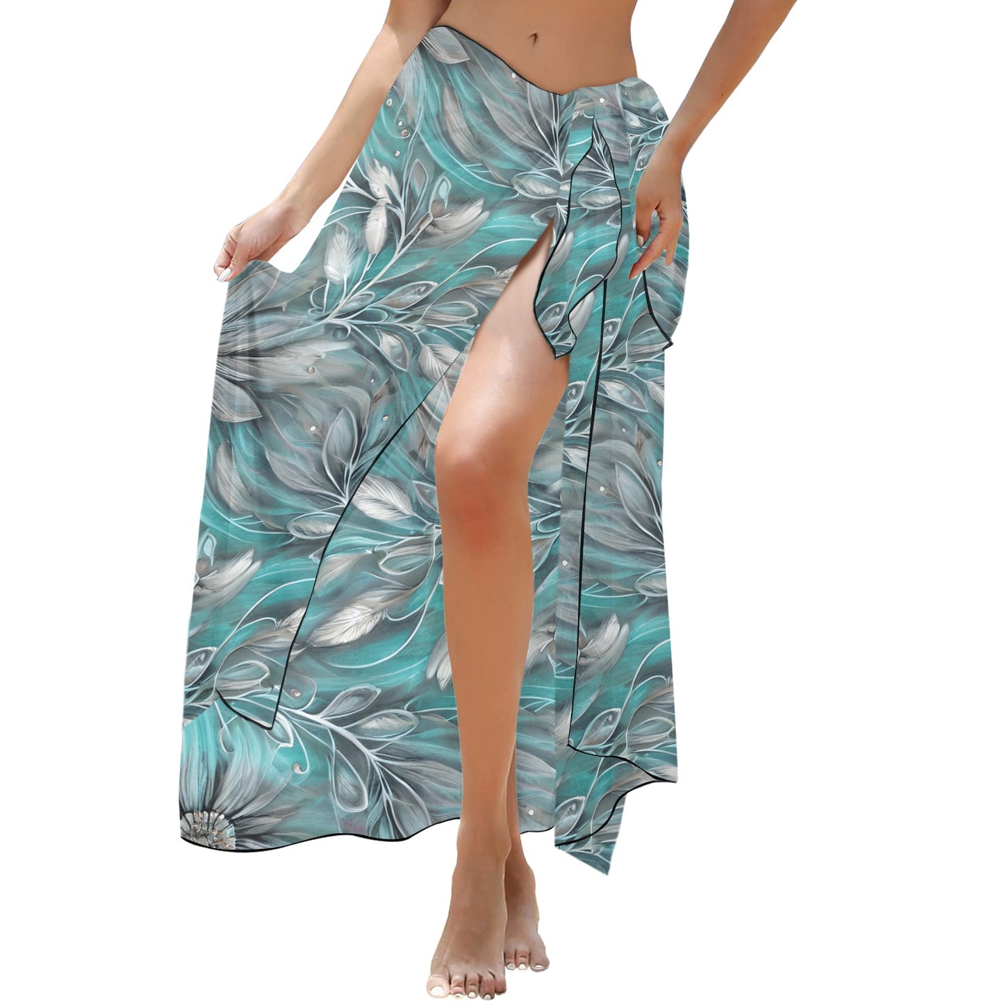 Green Elegant Large Print Floral Long Beach Sarong Wrap