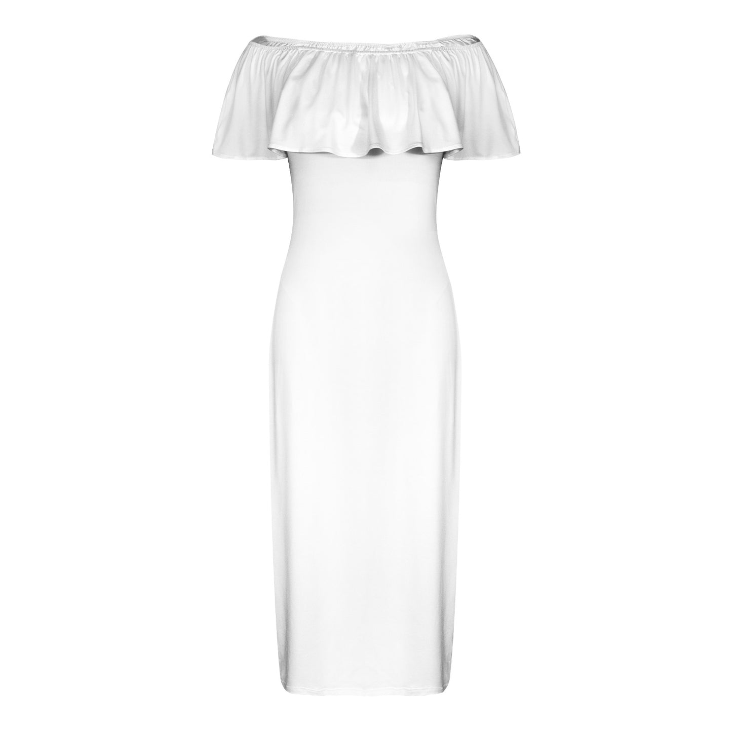Rockabilly Roses Red Black White Women's Off Shoulder Ruffle Boat Neck Dress (Model D71)