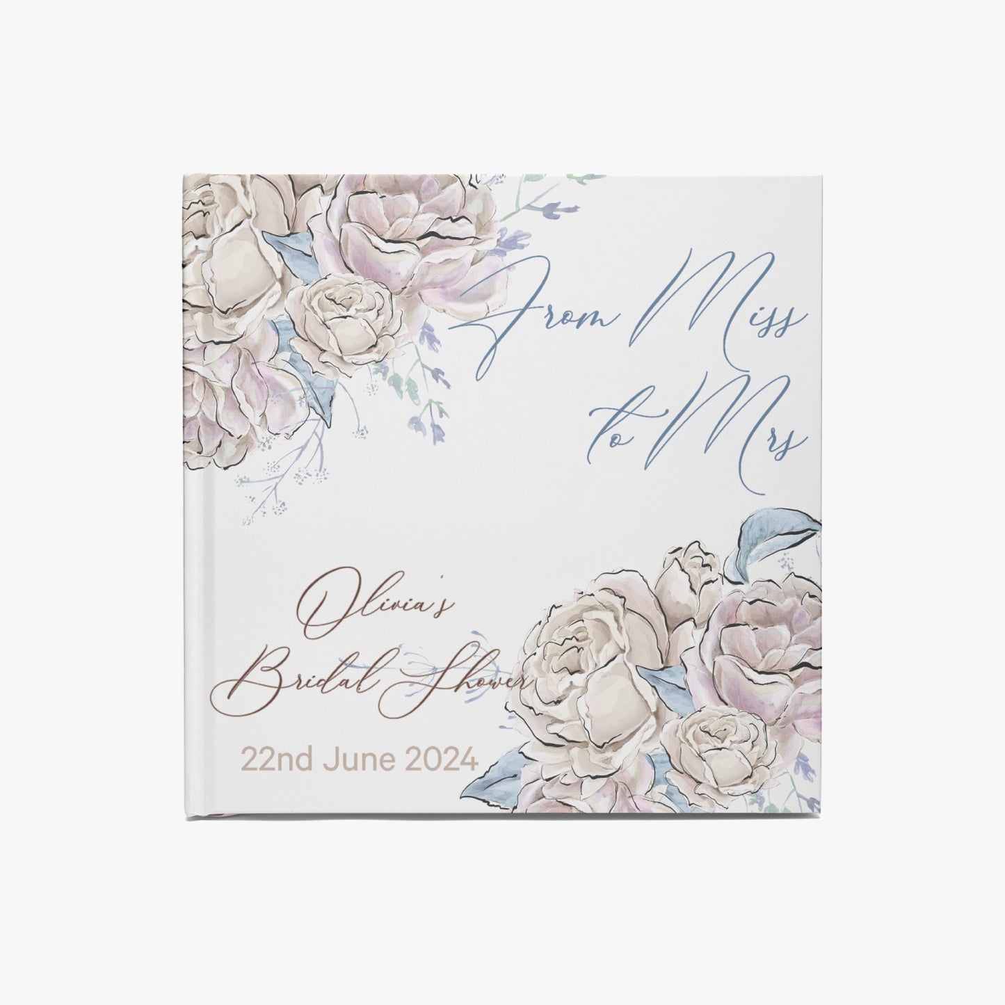 Square Bridal Shower Guest Book, Romance Floral, From Miss to Mrs, Personalised