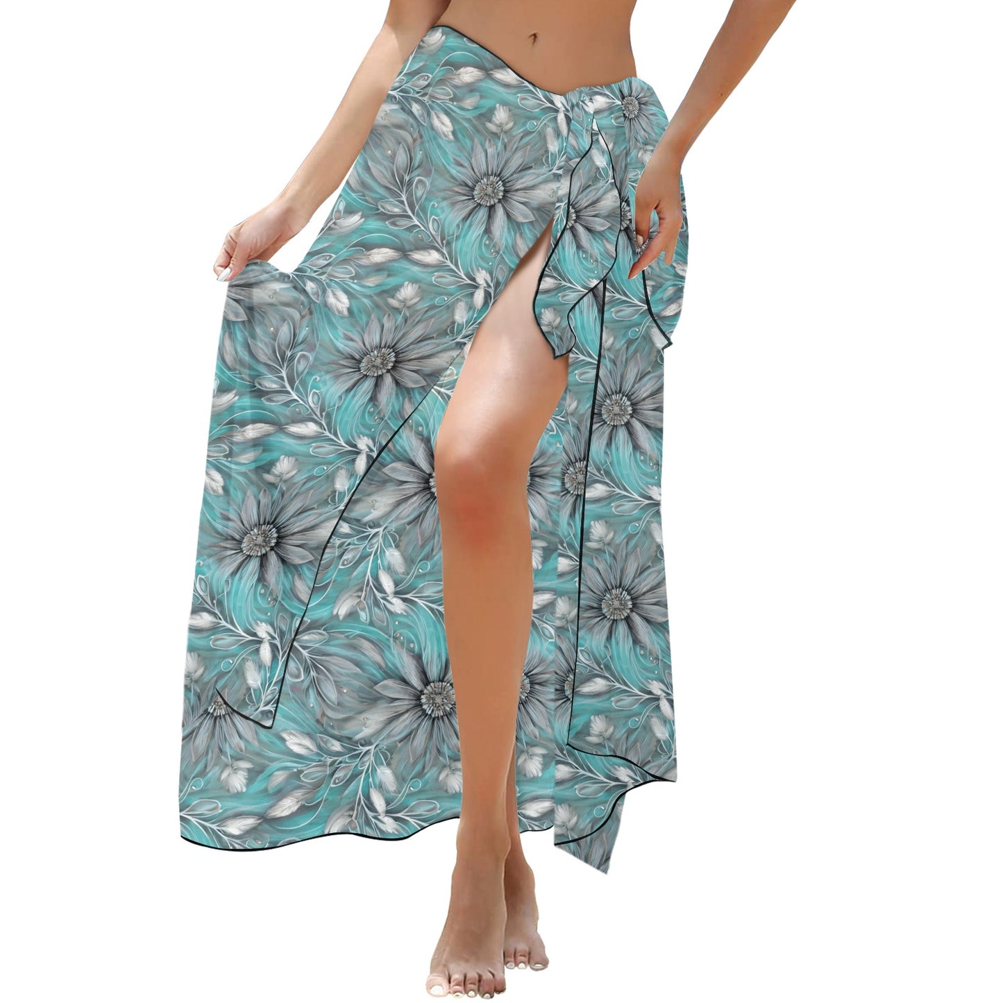 Green Elegant Floral Long Beach Sarong Wrap