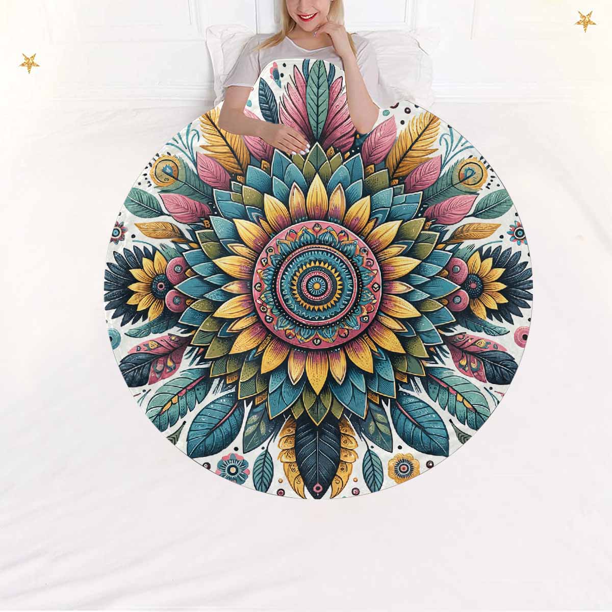 Mandella_Sunflower_Awd35142  Circular Micro Fleece Blanket 60"