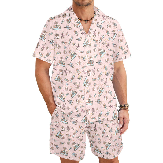 Men's Shirt & Shorts Set Pink Xmas Men's Shirt and Shorts Outfit (Set26)