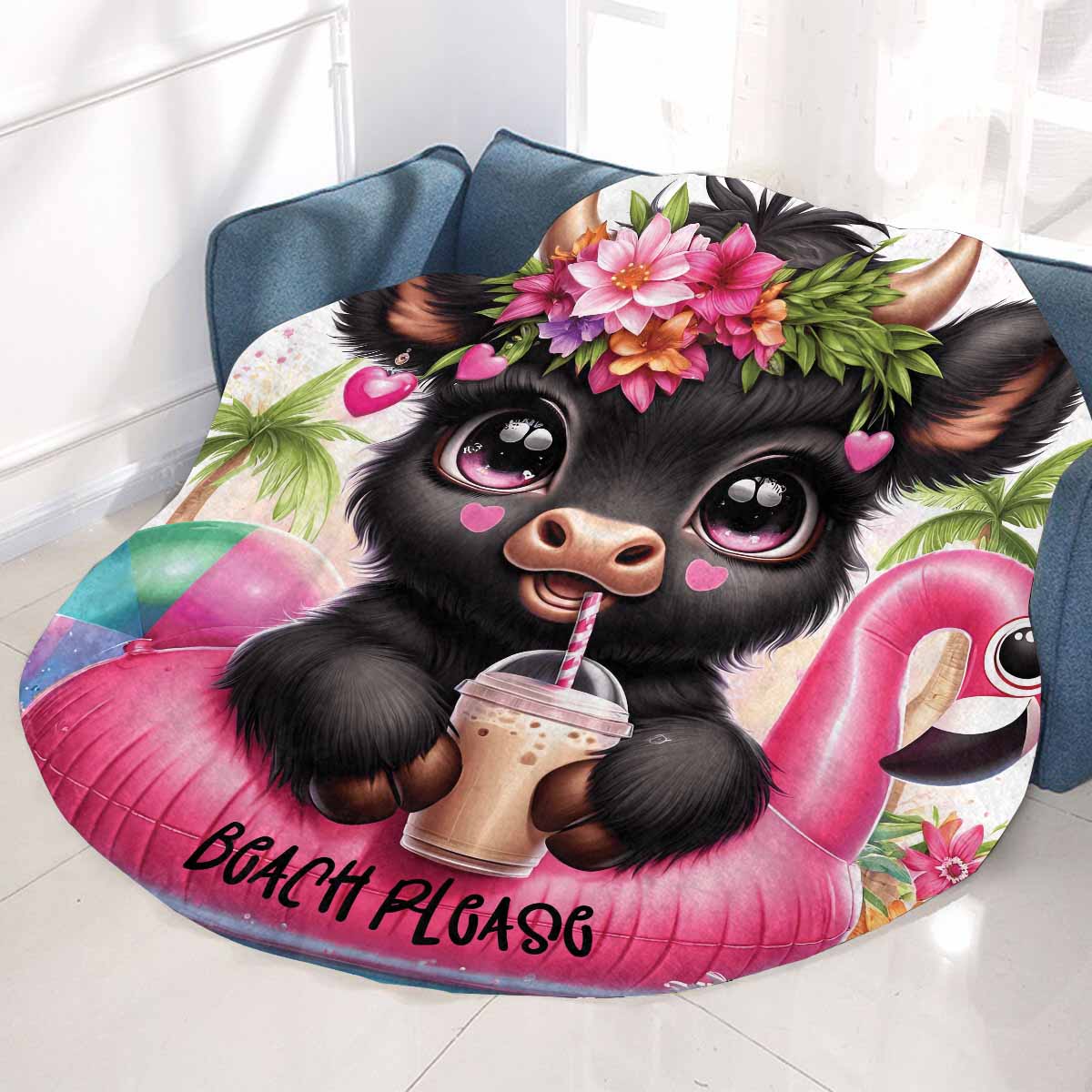Highland Cow Awd35119  Circular Micro Fleece Blanket 47"