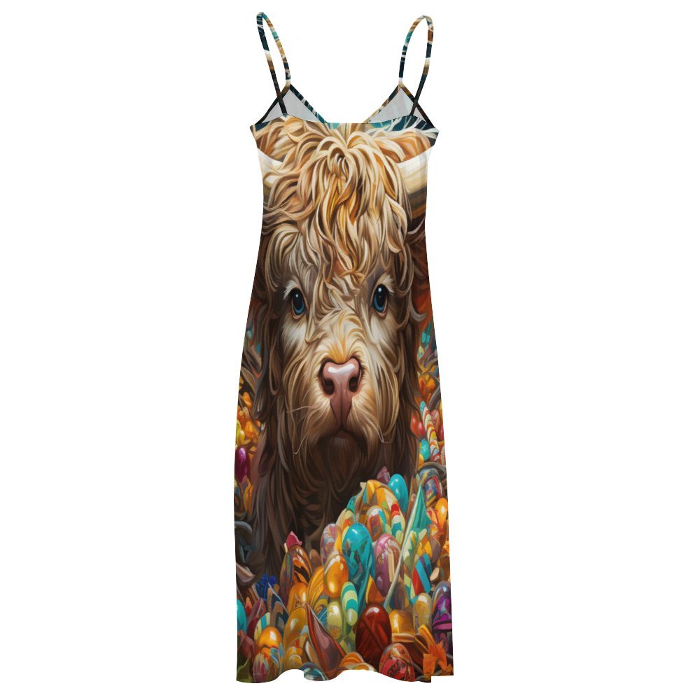 Highland Cow Spaghetti Strap Ankle-Length Dress Long dress