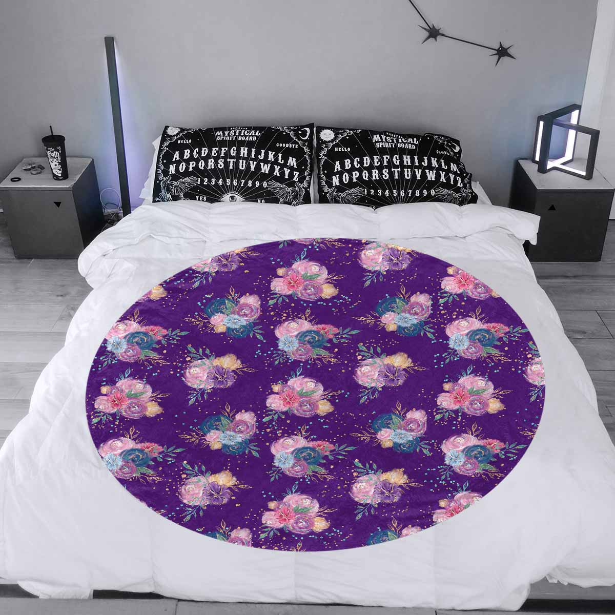 Purple Floral  Circular Micro Fleece Blanket 60"