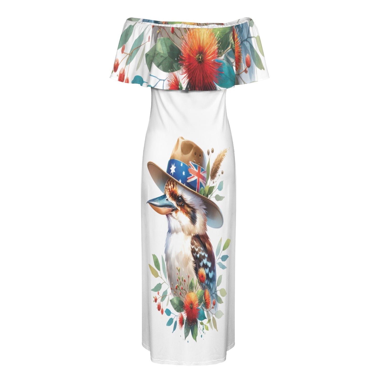 Kookaburra awd1338 Women's Off Shoulder Ruffle Boat Neck Dress (Model D71)