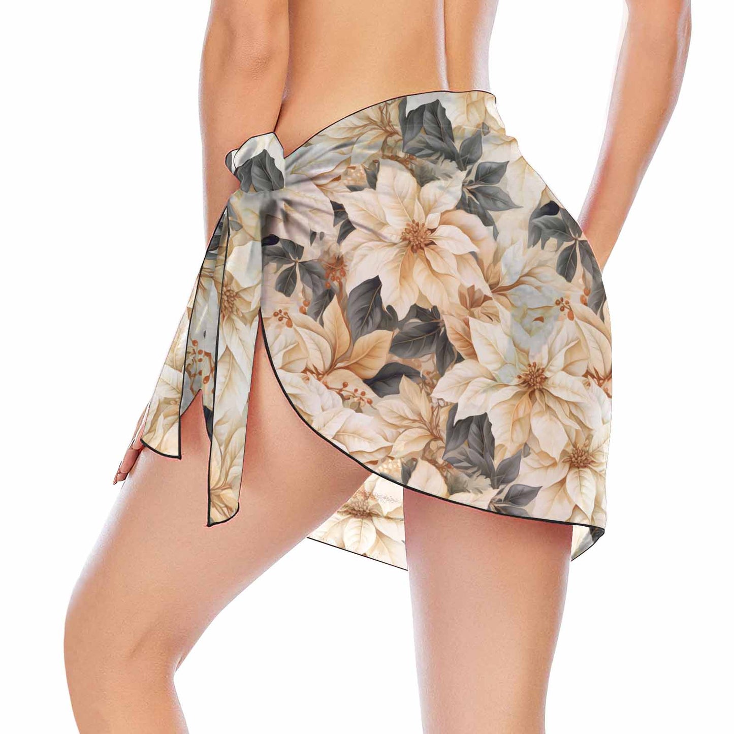 Cream Poinsettia  Women's Beach Sarong Wrap