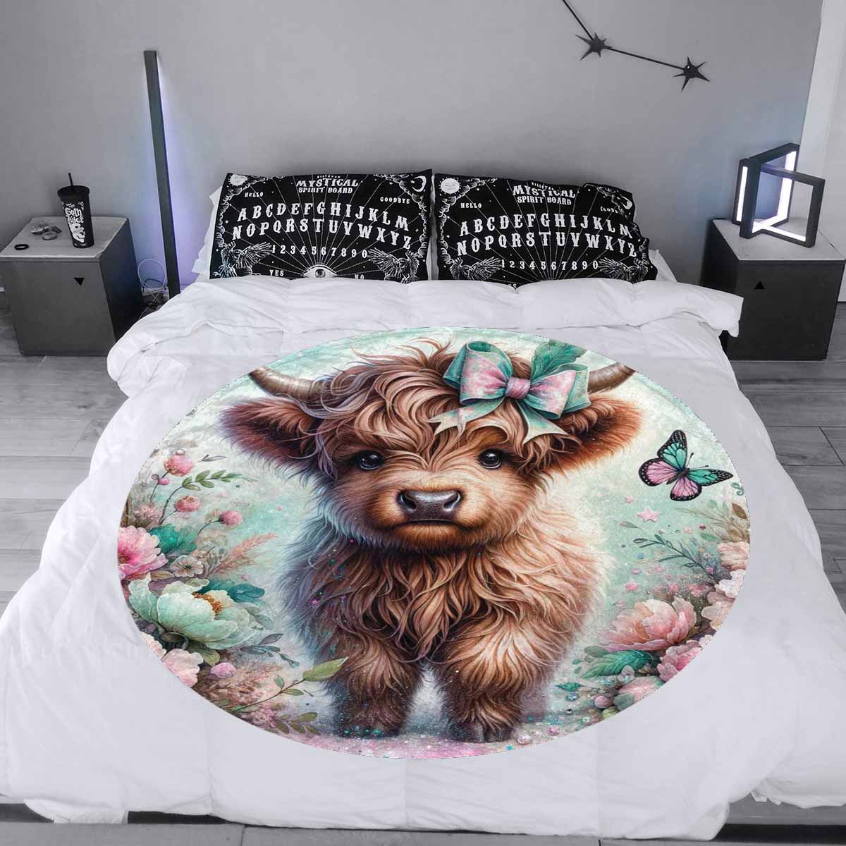 Higland Cow Awd1418  Circular Micro Fleece Blanket 47"