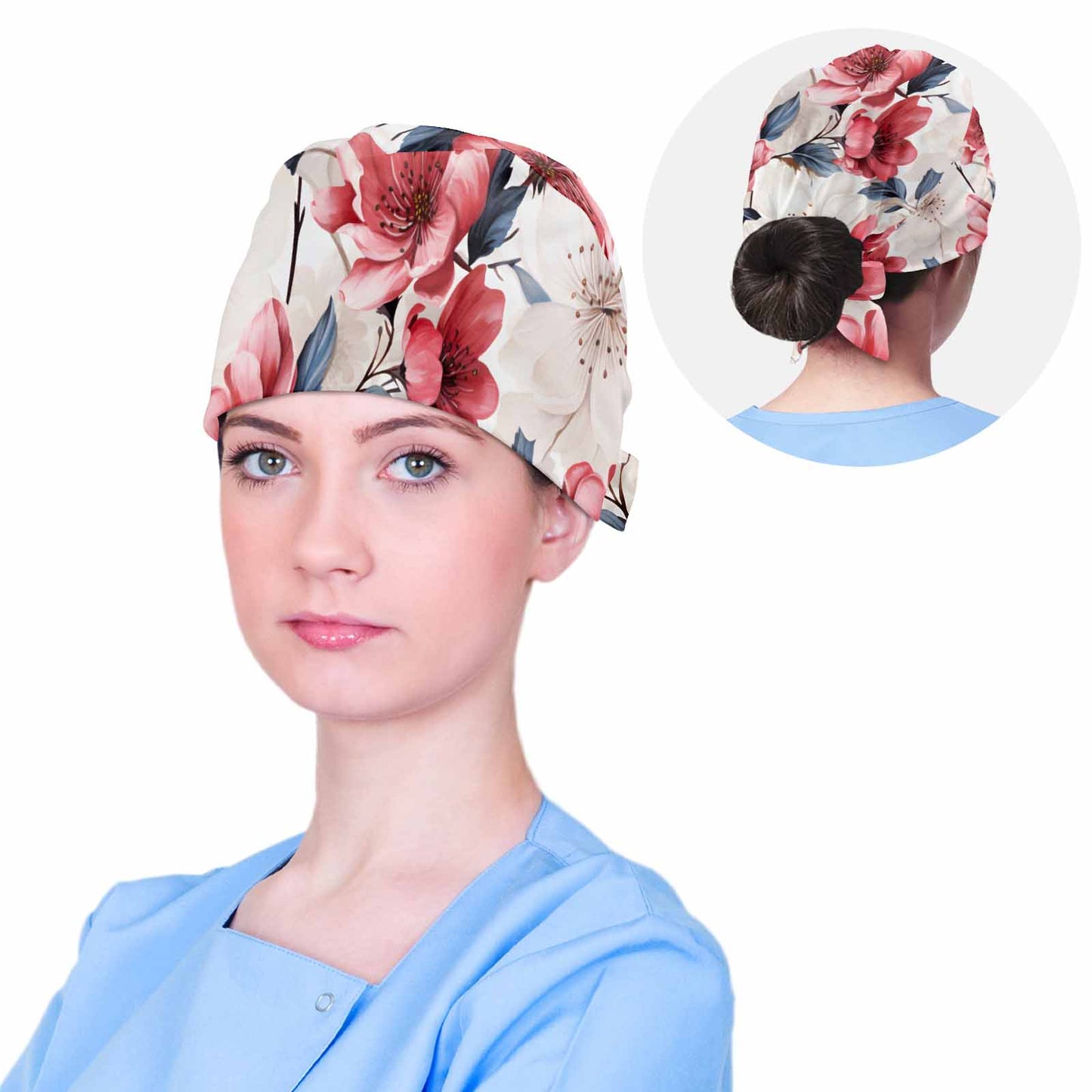 Pink and White Wildflowers  Scrub Cap