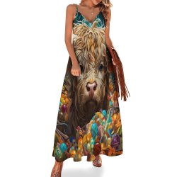 Highland Cow Spaghetti Strap Ankle-Length Dress Long dress