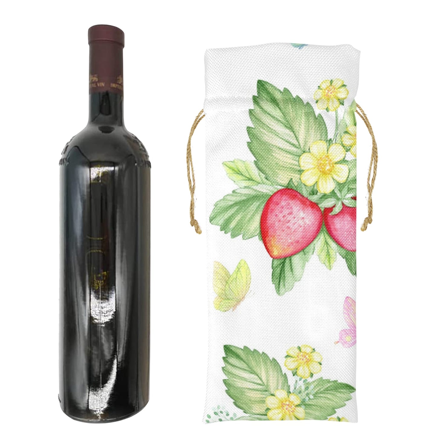 Strawberry Fields Linen Wine Bottle Bag