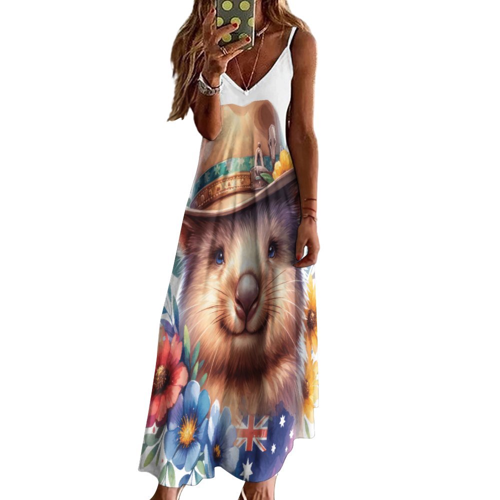 Australian Animals Wombat Spaghetti Strap Ankle-Length Dress Long dress