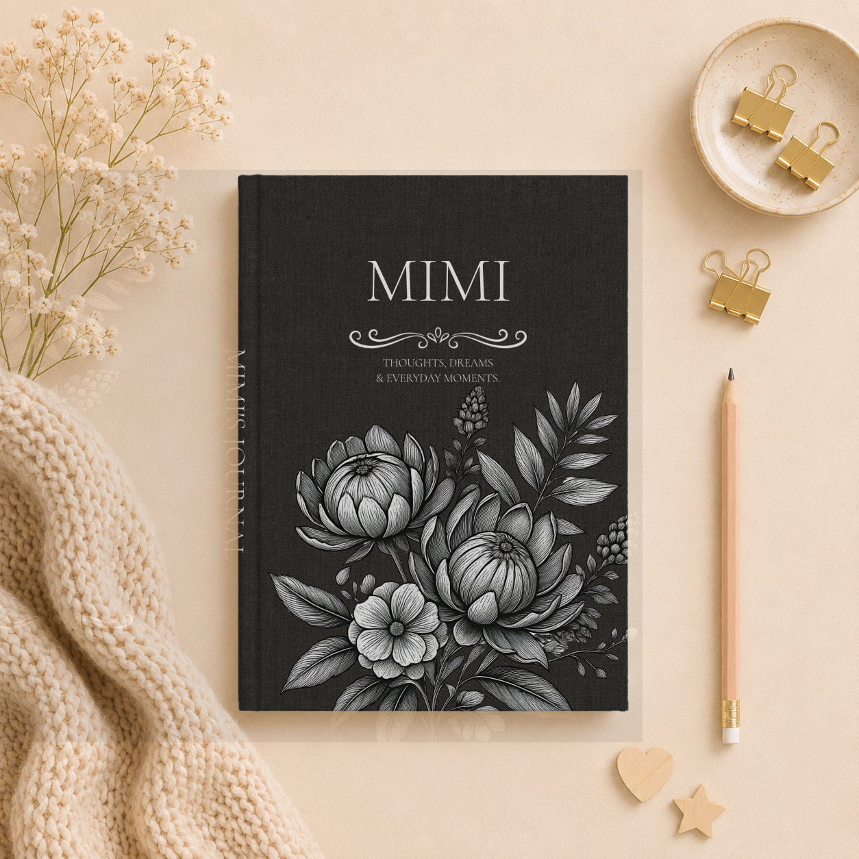 Personalized Linen-look Journal | Custom Hardcover Notebook | Australian Botanical Journal | Elegant Name Notebook