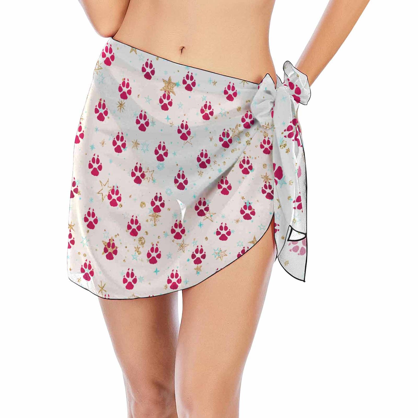 Doggie Christmas White Paws  Women's Beach Sarong Wrap