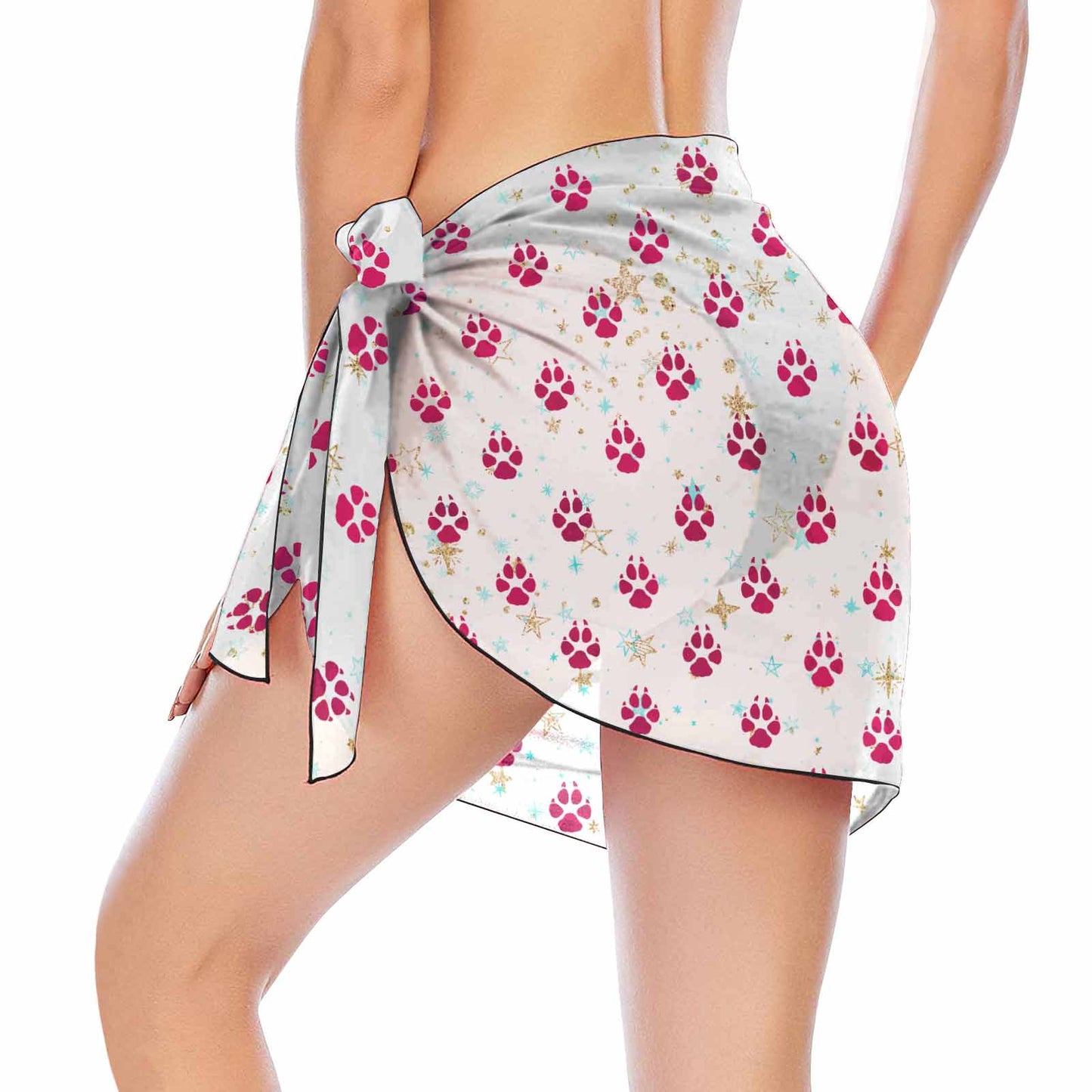 Doggie Christmas White Paws  Women's Beach Sarong Wrap