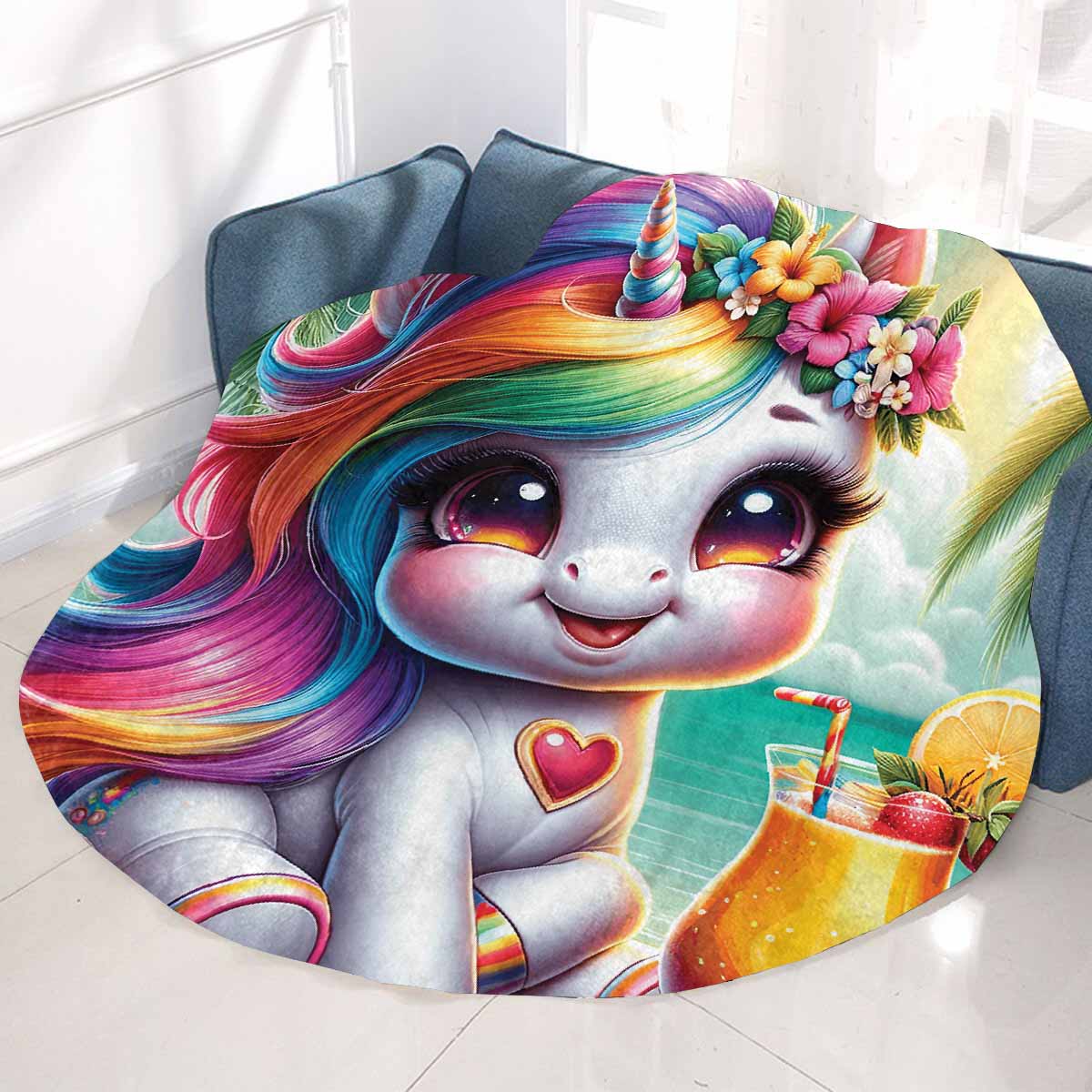 Unicorn_Awd35121  Circular Micro Fleece Blanket 47"