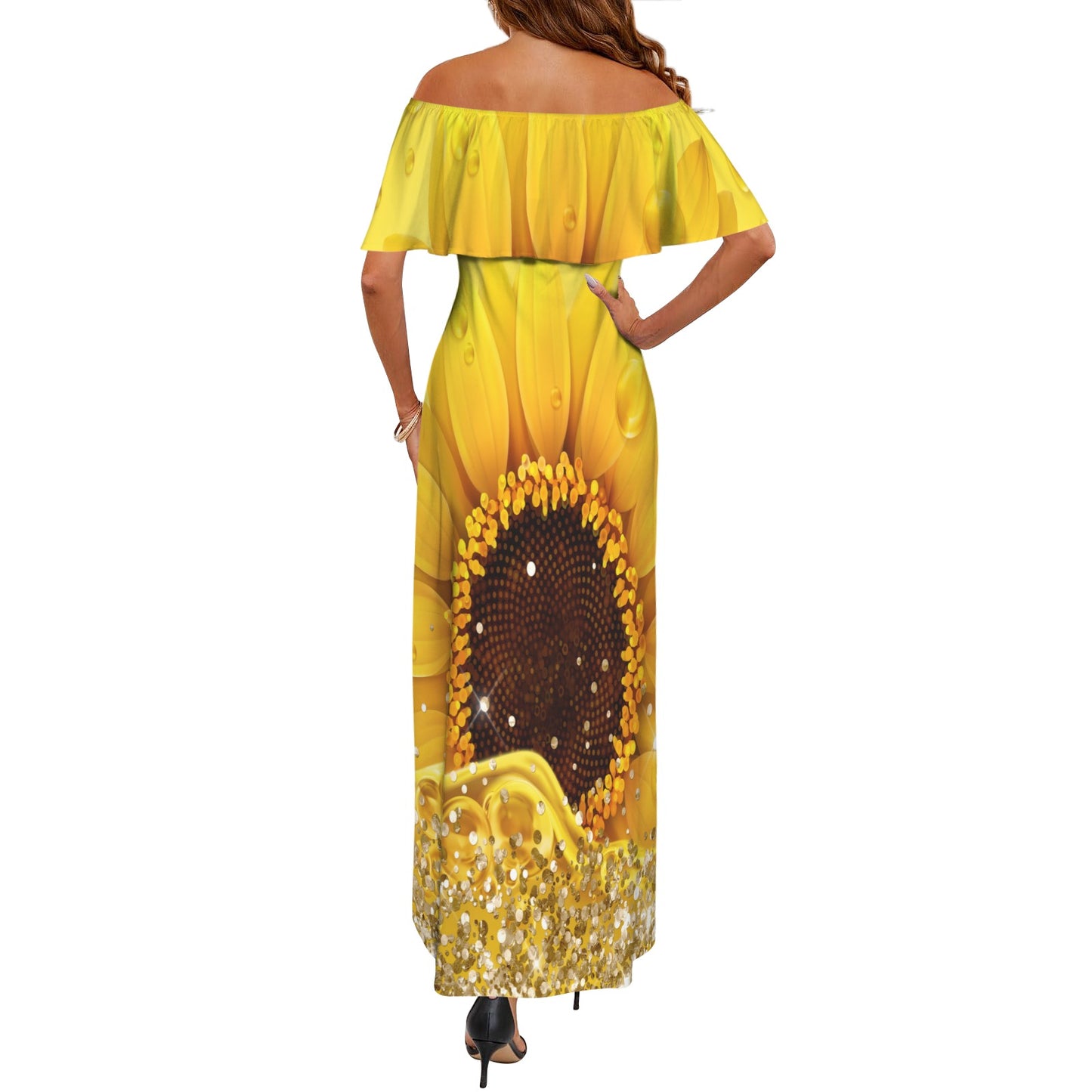 Sunflower awd1347 Women's Off Shoulder Ruffle Boat Neck Dress (Model D71)