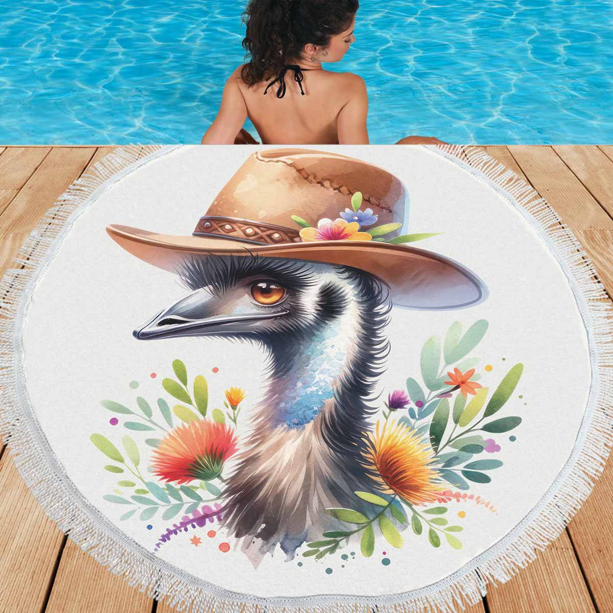 Australian Animals Emu Awd1322  Circular Beach Shawl 59"