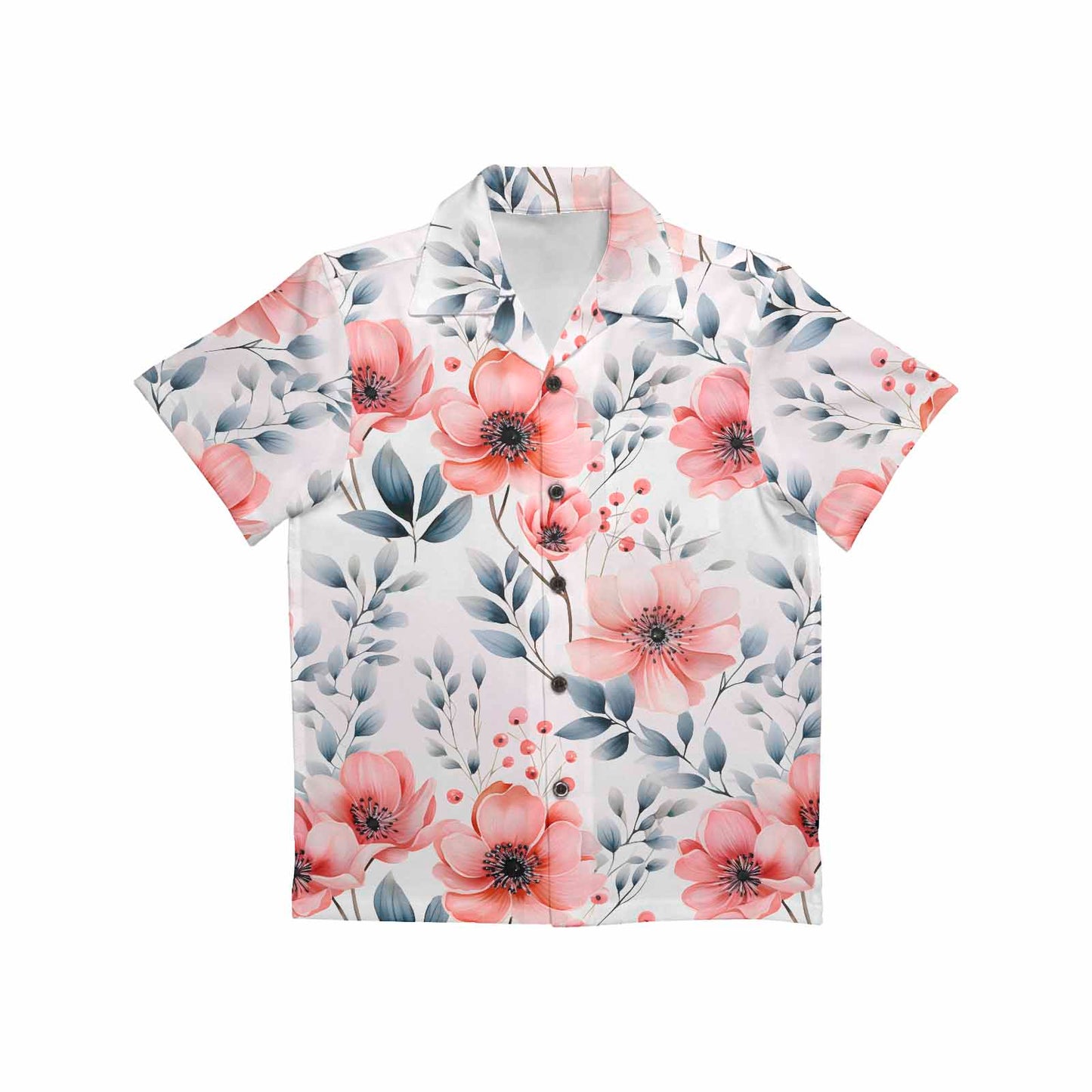 Apricot and Grey Floral  Little Boys' Hawaiian Shirt (Model T58)