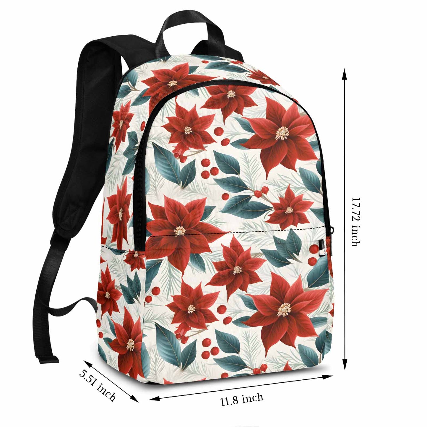 Christmas Red Poinsettia Adult Casual Backpack