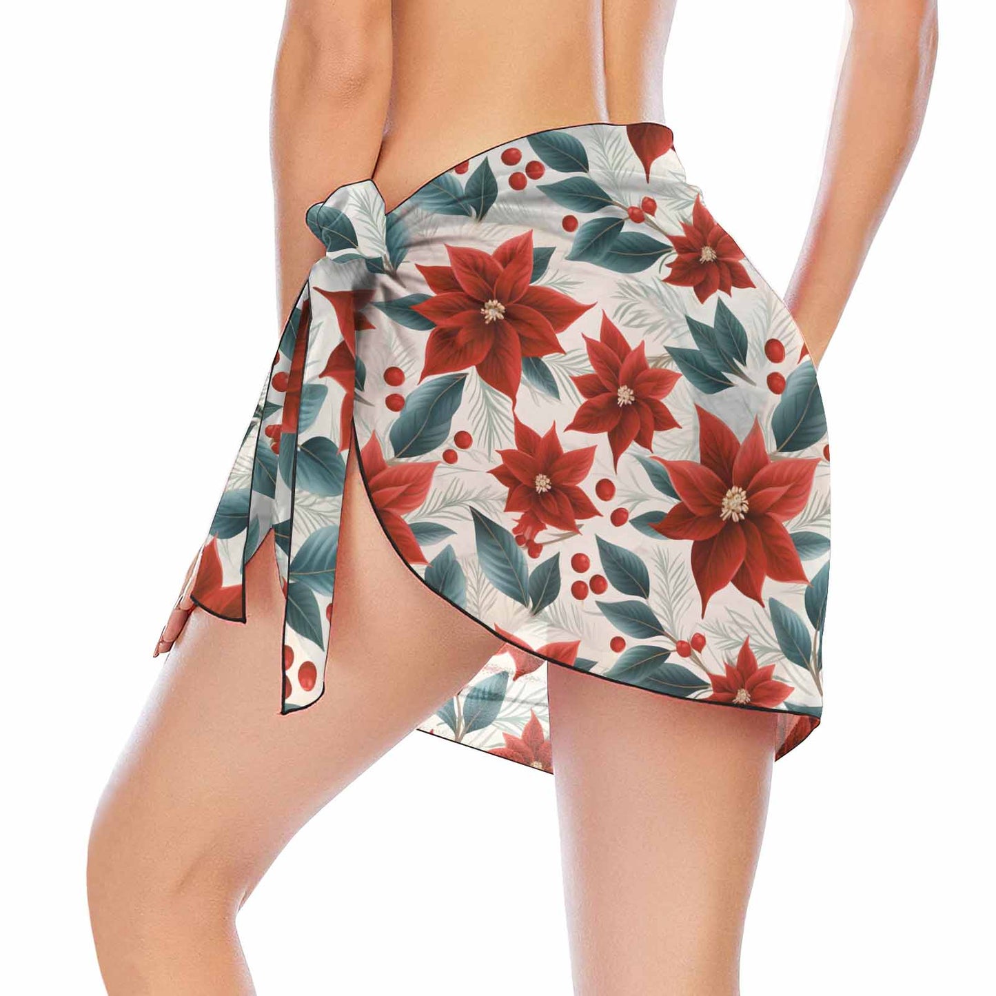 Red Poinsettia  Women's Beach Sarong Wrap