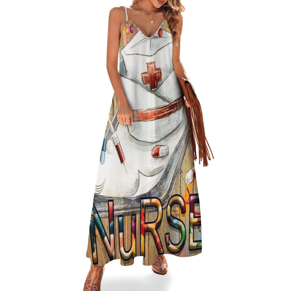 Nurse Spaghetti Strap Ankle-Length Dress Long dress