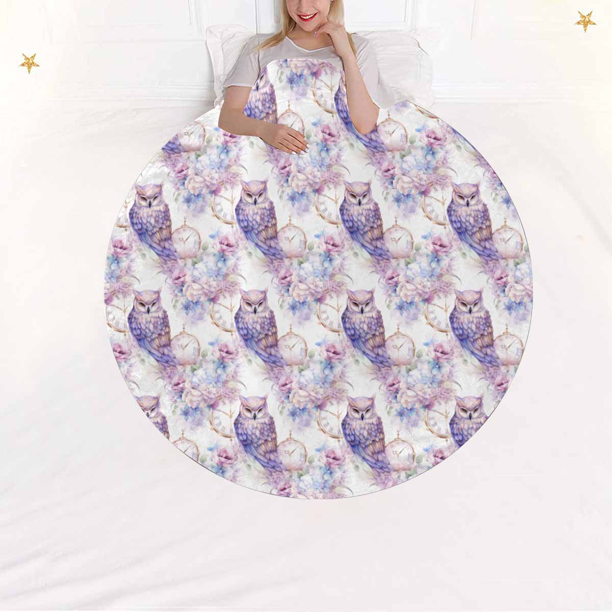 Pastel Owls  Circular Micro Fleece Blanket 47"